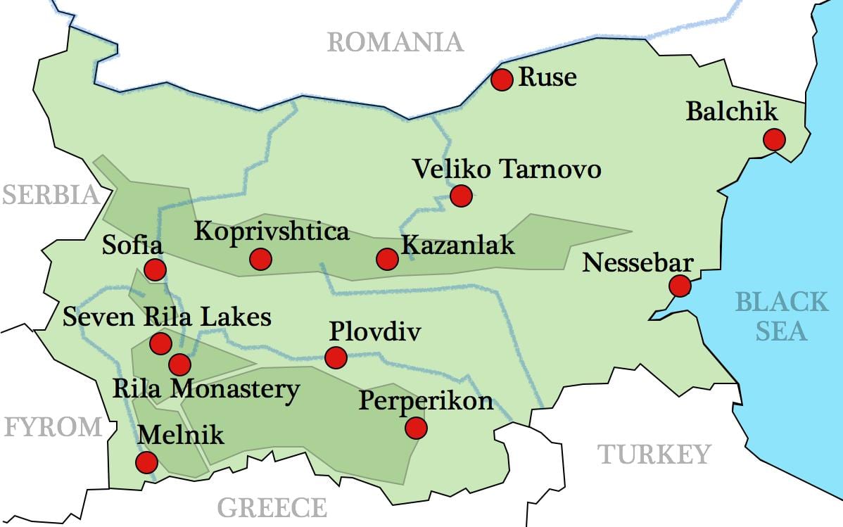 mapa bułgarskie klasztory