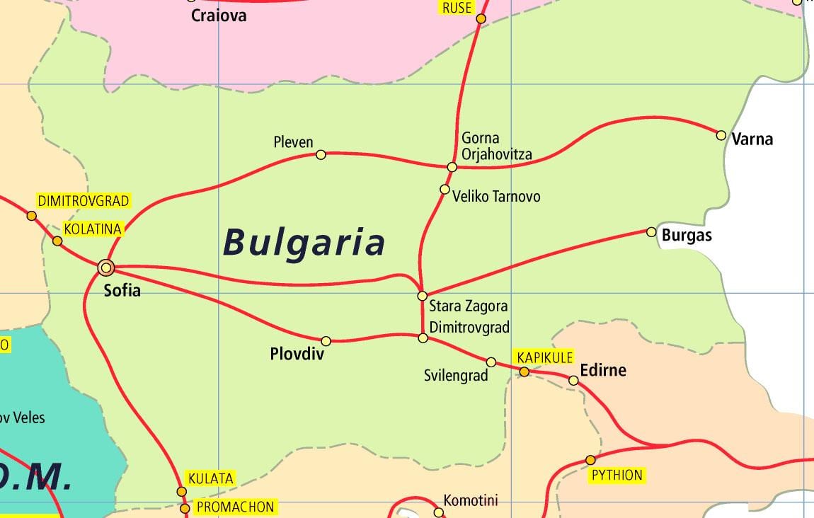 Bułgaria pociągiem na mapie