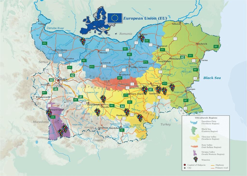 mapa bułgarskie wino