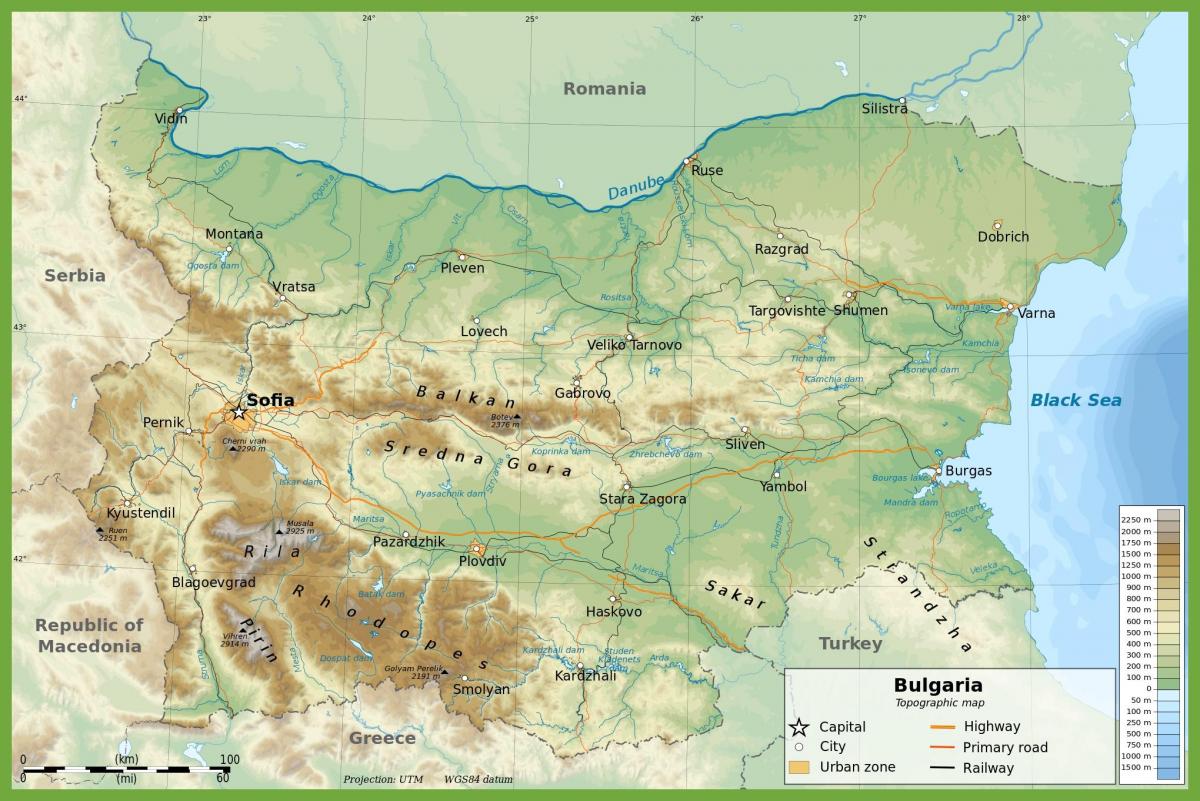Bułgaria mapy topograficznej