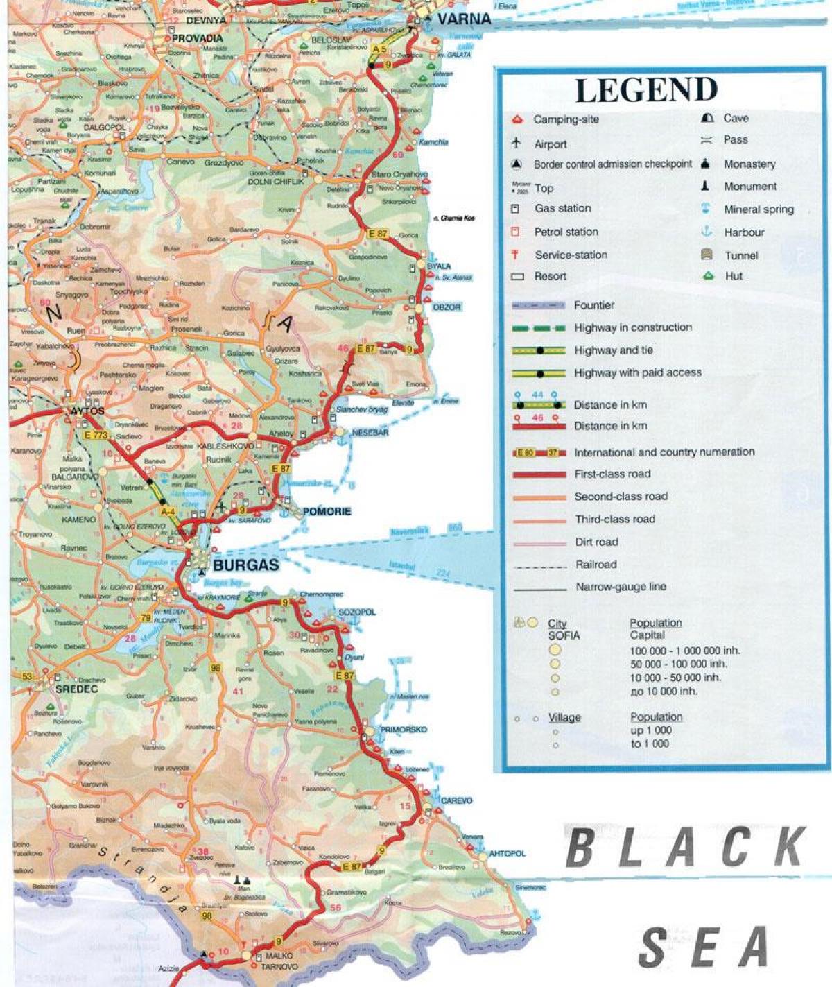 Bułgarskie wybrzeże morza Czarnego mapa