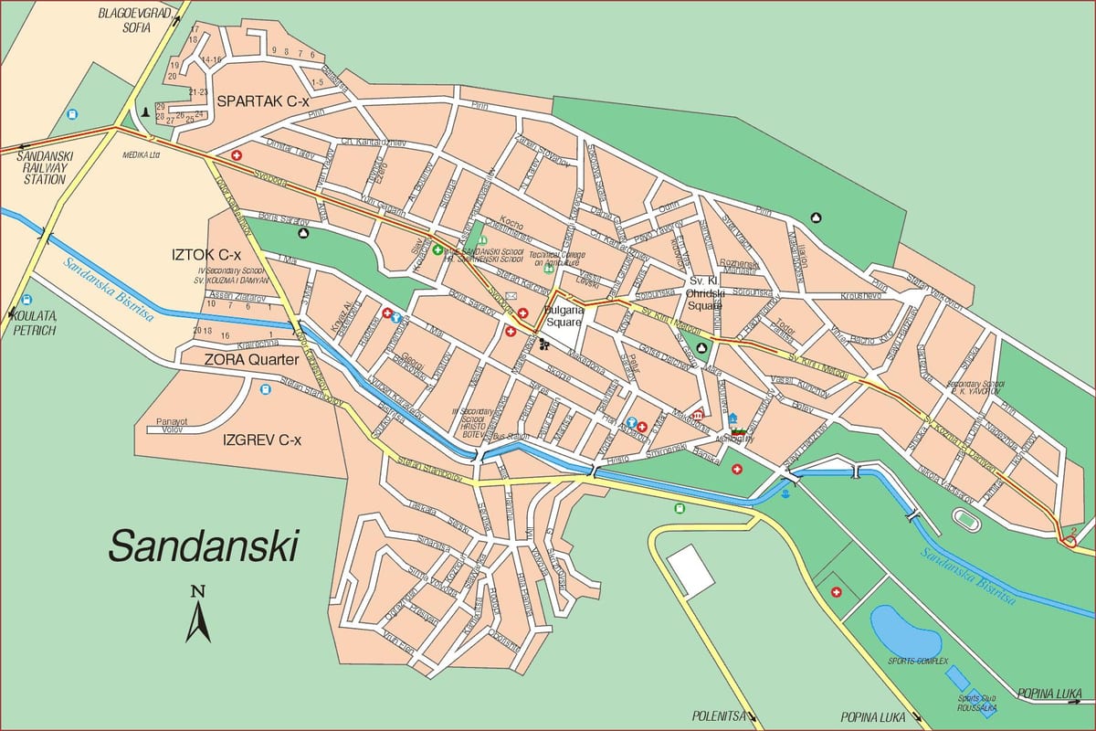 mapa Sandanski, Bułgaria