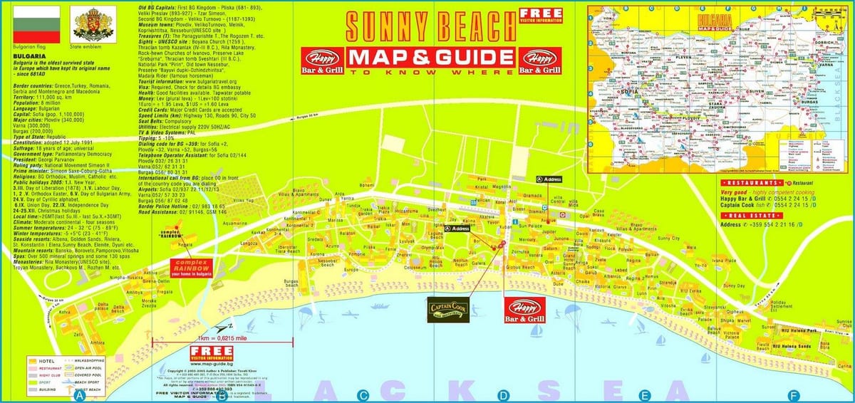 mapa turystyczna Słonecznego brzegu, Bułgaria